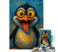 Jigsaw for Adults1000 Pieces Cartoon Penguin Painting with Tongue Out Help The Brain Exercise Family Activities Educational Game for Age 14+ Game (38x52cm)