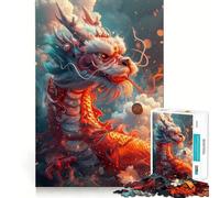 Jigsaw for Adults1000 Pieces Cartoonized Chinese Dragon Precise Cut Art Cognitive Game Toy Relax Play Time Christmas Wall Art (38x26cm)