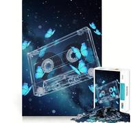 Jigsaw for Adults1000 Pieces Cassette Tape with Blue Butterflies Smooth Joint Fun Mental Focus Game Casual Game Time Birthday Fun Gift (50x75cm)
