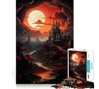 Jigsaw for Adults1000 Pieces Castle at Red Full Moon Precise Cut Art Cognitive Game Toy Relax Play Time Christmas Wall Art (38x52cm)