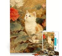 Jigsaw for Adults1000 Pieces Cat Among Flowers Vintage Painting Precise Cut Art Cognitive Game Toy Relax Play Time Christmas Wall Art (38x26cm)