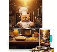 Jigsaw for Adults1000 Pieces Cat Cooking Kitchen Funny Precise Cut Art Cognitive Game Toy Relax Play Time Christmas Wall Art (50x75cm)