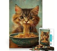 Jigsaw for Adults1000 Pieces Cat Eating Noodles from A Bowl Precise Cut Art Cognitive Game Toy Relax Play Time Christmas Wall Art (38x52cm)