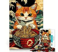 Jigsaw for Adults1000 Pieces Cat Eating Ramen Precise Cut Art Cognitive Game Toy Relax Play Time Christmas Wall Art (38x26cm)