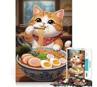 Jigsaw for Adults1000 Pieces Cat Eating Ramen Precise Cut Art Cognitive Game Toy Relax Play Time Christmas Wall Art (38x52cm)