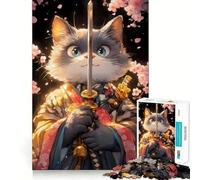 Jigsaw for Adults1000 Pieces Cat Elegant Samurai with Sword Precise Cut Art Cognitive Game Toy Relax Play Time Christmas Wall Art (38x26cm)