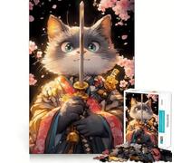 Jigsaw for Adults1000 Pieces Cat Elegant Samurai with Sword Smooth Joint Fun Mental Focus Game Casual Game Time Birthday Fun Gift (38x52cm)