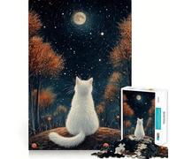 Jigsaw for Adults1000 Pieces Cat Gazing at The Moon Precise Cut Art Cognitive Game Toy Relax Play Time Christmas Wall Art (38x26cm)