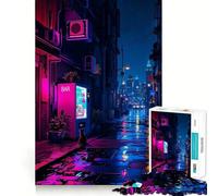 Jigsaw for Adults1000 Pieces Cat in A Neon Wet Street Cityscape Vending Machine Precise Cut Art Cognitive Game Toy Relax Play Time Christmas Wall Art (38x52cm)