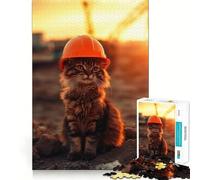 Jigsaw for Adults1000 Pieces Cat in Hard Hat Smooth Joint Fun Mental Focus Game Casual Game Time Birthday Fun Gift (38x52cm)
