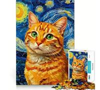 Jigsaw for Adults1000 Pieces Cat in Starry Night Style Precise Cut Art Cognitive Game Toy Relax Play Time Christmas Wall Art (38x26cm)