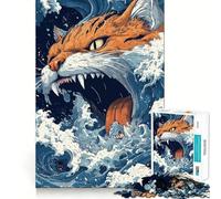 Jigsaw for Adults1000 Pieces Cat in The Waves Precise Cut Art Cognitive Game Toy Relax Play Time Christmas Wall Art (38x26cm)