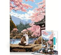 Jigsaw for Adults1000 Pieces Cat Japan Sakura Pixel Art Smooth Joint Fun Mental Focus Game Casual Game Time Birthday Fun Gift (50x75cm)