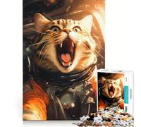 Jigsaw for Adults1000 Pieces Cat Lost in Space, Brain Teaser Game, Fun at Home Activities, Wishlist with Santa Claus 38x26cm