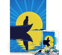 Jigsaw for Adults1000 Pieces Cat on Boat Silhouette at Sunset, Brain Teaser Game, Fun at Home Activities, Wishlist with Santa Claus 38x26cm