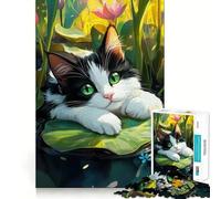 Jigsaw for Adults1000 Pieces Cat on Lily Pad Premium Cut Play Mental Skill Game Idle Fun Time Christmas Wall Art (38x26cm)