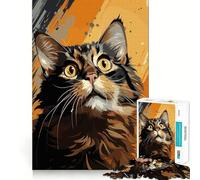 Jigsaw for Adults1000 Pieces Cat Portrait with Abstract Background Fine Edge Craft Focus Fun Game Relax Game Play Birthday Fun Gift (50x75cm)