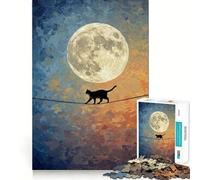Jigsaw for Adults1000 Pieces Cat Walking on Wire with Moon Fine Edge Craft Focus Fun Game Relax Game Play Birthday Fun Gift (50x75cm)