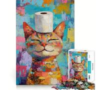 Jigsaw for Adults1000 Pieces Cat with Toilet Paper Hat - Fine Edge Craft Focus Fun Game Relax Game Play Birthday Fun Gift (50x75cm)