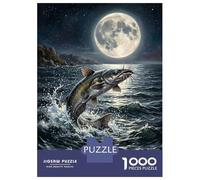 Jigsaw for Adults1000 Pieces Catfish Leaping Under The Full Moon Jigsaw for Adults Relaxing Games But Fun And Humorous Challenging To Complete 70x50cm/1000pcs