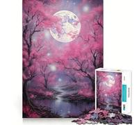 Jigsaw for Adults1000 Pieces Cherry Blossom Full Moon Fine Edge Craft Focus Fun Game Relax Game Play Birthday Fun Gift (50x75cm)