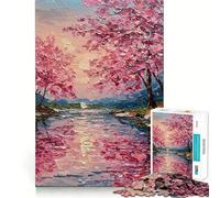 Jigsaw for Adults1000 Pieces Cherry Blossom River Oil Painting Fine Edge Craft Focus Fun Game Relax Game Play Birthday Fun Gift (38x26cm)