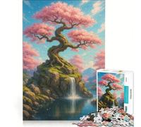 Jigsaw for Adults1000 Pieces Cherry Blossom Tree Waterfall Landscape, Brain Teaser Game, Fun at Home Activities, Wishlist with Santa Claus 38x26cm