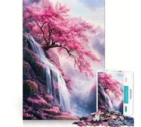 Jigsaw for Adults1000 Pieces Cherry Blossom Waterfall Fine Edge Craft Focus Fun Game Relax Game Play Birthday Fun Gift (38x26cm)