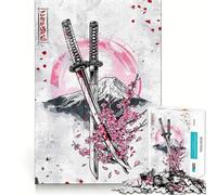 Jigsaw for Adults1000 Pieces Cherry Blossoms Samurai Swords Fine Edge Craft Focus Fun Game Relax Game Play Birthday Fun Gift (38x26cm)
