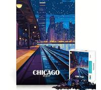 Jigsaw for Adults1000 Pieces Chicago Cityscape at Night Fine Edge Craft Focus Fun Game Relax Game Play Birthday Fun Gift (38x52cm)