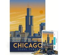 Jigsaw for Adults1000 Pieces Chicago Travel Poster Fine Edge Craft Focus Fun Game Relax Game Play Birthday Fun Gift (50x75cm)