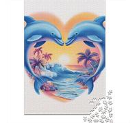 Jigsaw for Adults1000 Pieces Dolphin Heart Sunset Beach Teenager Puzzles Toy Wall Decor Wall Decoration Gifts for Friends And Family 38x26cm/1000pcs