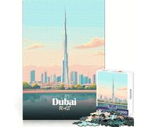 Jigsaw for Adults1000 Pieces Dubai Skyline Vector Illustration Fine Cut Art Creative Brain Game Quiet Time Game Christmas Leisure Art (38x26cm)