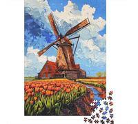Jigsaw for Adults1000 Pieces Dutch Windmill Tulips Painting Jigsaw for Adults Relaxing Games But Fun And Humorous Challenging To Complete 52x38cm/1000pcs