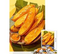 Jigsaw for Adults1000 Pieces Fried Bananas with Sauce Illustration Puzzles for Teenagers Difficult Hard Challenging To Complete Toy Intellectual Game (50x75cm)