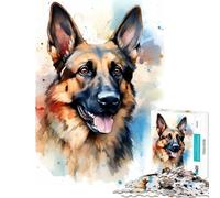 Jigsaw for Adults1000 Pieces German Shepherd Watercolor Educational Game Toy Intellectual Game Great Gifts for Games Difficult Challenge (Size 38x26cm)