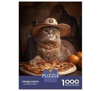 Jigsaw for Adults1000 Pieces Kitten Cowboy Loves Pizza Jigsaw Puzzle Brain Teaser Game Difficult Hard Gifts for Friends And Family 52x38cm/1000pcs