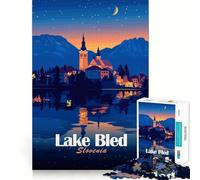Jigsaw for Adults1000 Pieces Lake Bled Slovenia at Night Premium Cut Play Mental Skill Game Idle Fun Time Christmas Wall Art (38x26cm)