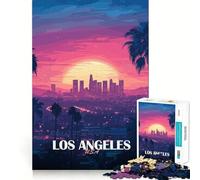 Jigsaw for Adults1000 Pieces Los Angeles Sunset Skyline Illustration Premium Cut Play Mental Skill Game Idle Fun Time Christmas Wall Art (38x52cm)