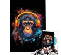 Jigsaw for Adults1000 Pieces Monkey Dj Music Brain Intelligence Challenge Addictive Toys Practical Game Presents for Women Great Gifts (Size 38x26cm)