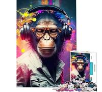 Jigsaw for Adults1000 Pieces Monkey Headphone Dj Music Help The Brain Exercise Family Activities Educational Game for Age 14+ Game (38x26cm)