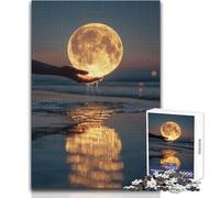 Jigsaw for Adults1000 Pieces Moon in Hand at The Beach Toy Intellectual Game Home Art Decor Gift For Birthdays Size 38x26cm