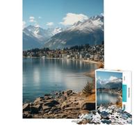 Jigsaw for Adults1000 Pieces Mountain Lake Town Help The Brain Exercise Family Activities Educational Game for Age 14+ Game (38x52cm)