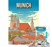 Jigsaw for Adults1000 Pieces Munich Germany Vintage Travel Poster Frauenkirche New Town Hall Brain Intelligence Challenge Addictive Toys Practical Game Presents for Women Great Gifts 1000