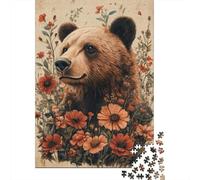 Jigsaw for Adults1000 Pieces Nature's Wild Beauty Floral Bear Art Print Jigsaw for Adults Relaxing Games But Fun And Humorous Challenging To Complete 52x38cm/1000pcs