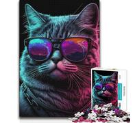 Jigsaw for Adults1000 Pieces Neon Nights Cat Brainteaser Family Games Birthday Present Art Work Gift (38x52cm)