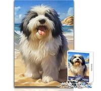 Jigsaw for Adults1000 Pieces Old English Sheepdog on The Beach Toy Intellectual Game Home Art Decor Gift For Birthdays Size 38x26cm