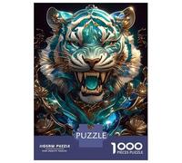 Jigsaw for Adults1000 Pieces Ornate Teal And Gold Tiger Portrait Jigsaw for Adults Relaxing Games But Fun And Humorous Challenging To Complete 38x26cm/1000pcs