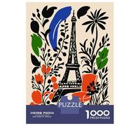Jigsaw for Adults1000 Pieces Paris Eiffel Tower Floral Illustration Jigsaw Puzzle Brain Teaser Game Difficult Hard Gifts for Friends And Family 52x38cm/1000pcs