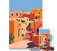 Jigsaw for Adults1000 Pieces Pastel Colorful Desert Mud Houses And Sky Minimalist Abstract Art Illustration Premium Cut Play Mental Skill Game Idle Fun Time Christmas Wall Art (38x26cm)